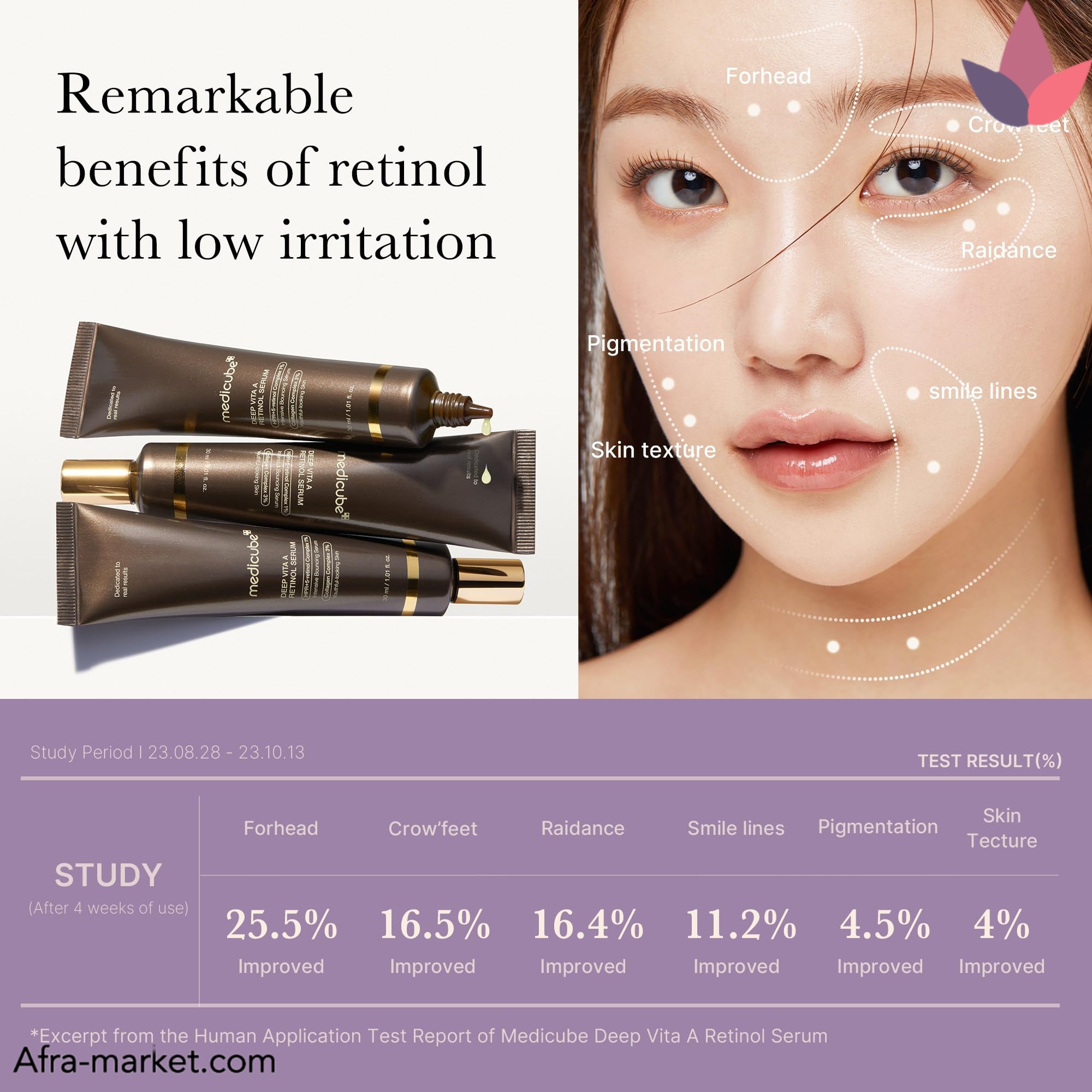 <img src="https://afra-market.com/medicube-deep-vita-a-retinol-serum" alt="سرم رتینول Deep Vita A مدی کیوب، بهترین انتخاب برای مبارزه با پیری زودرس، کاهش خطوط ریز و بهبود سفتی و کشسانی پوست، محصول اصل، خرید از افرا مارکت">